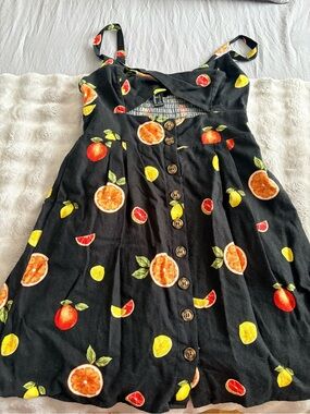 Forever 21 Black Citrus Print Button-Front Sundress